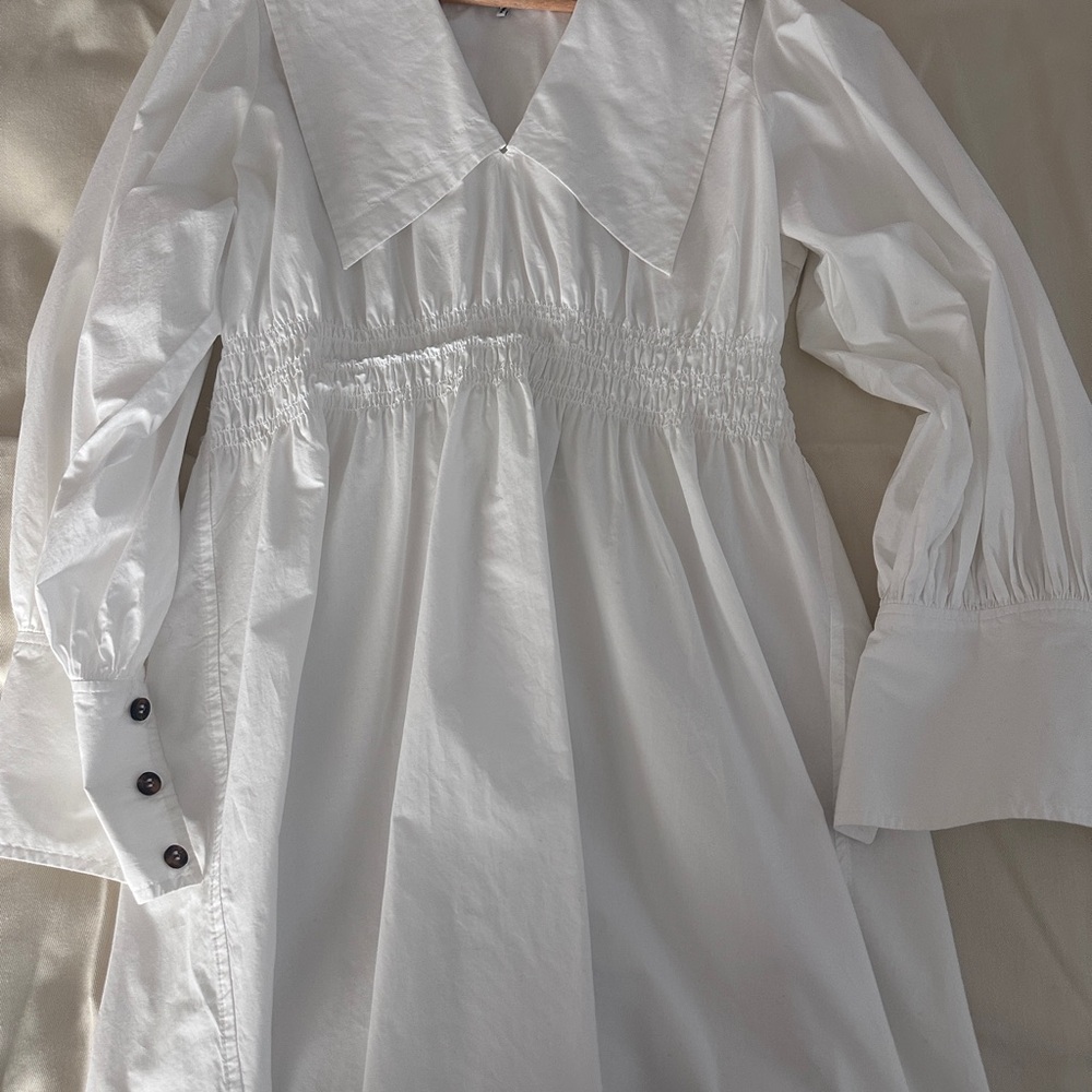 Ganni White Cotton Collared Dress